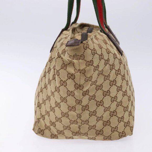 GUCCI GG Canvas Web Sherry Line Tote Bag Beige Red Green 131230 Auth ep10289 - Picture 4 of 16